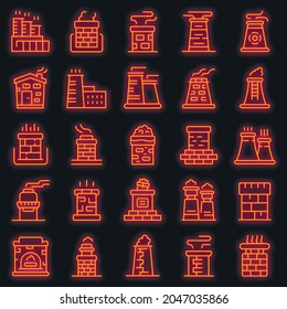 Chimney icons set. Outline set of chimney vector icons neon color on black