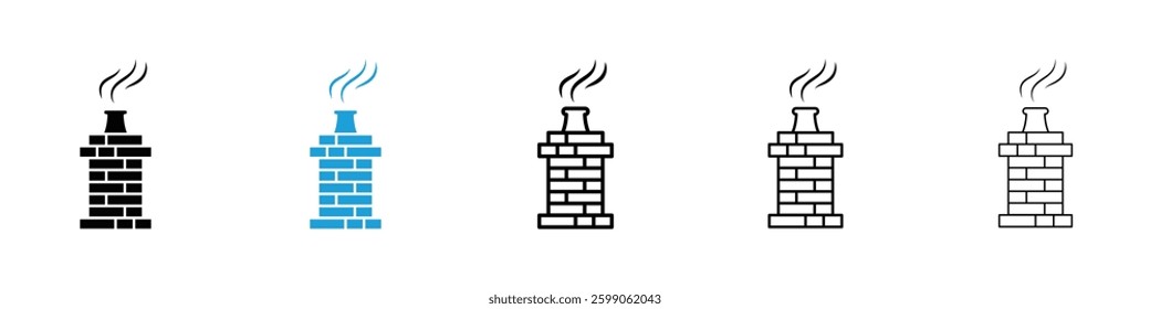 Chimney icons vector illustrations in black and blue colors for web and ui designs