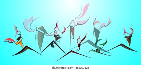 chimney, roof, vector