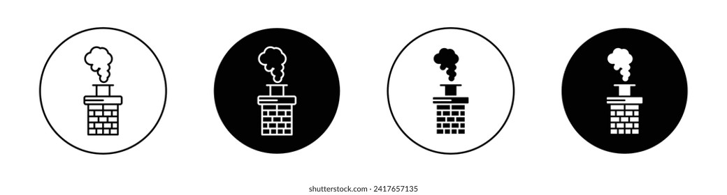 Chimney Smoke icon set. Brick House Fireplace vector symbol in a black filled and outlined style. Smoke Emission sign.