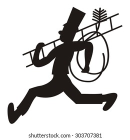 chimney sweep, black silhouette of man, vector icon