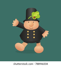 Chimney sweep icon. Cute comic cartoon. Motivation quote Good luck wish on green shamrock clover leaf, ladybug. Fancy fortune symbol. Kids toy fun design. Greeting card vector background illustration