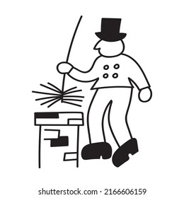 Chimney sweep illustration. Outline vector icon on white background. 