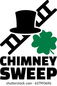 Chimney sweep job title with hat ladder and lucky clover