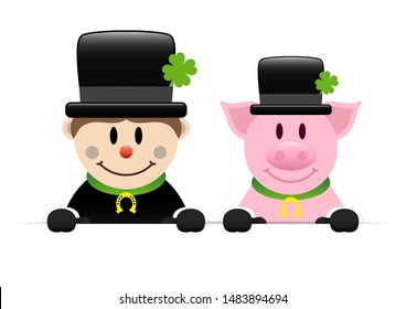 Chimney Sweep And Pig Cylinder Holding Horizontal Banner