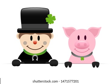 Chimney Sweep And Pig Holding Horizontal Banner