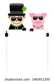 Chimney Sweep And Pig With Sunglasses Holding Vertical Poster