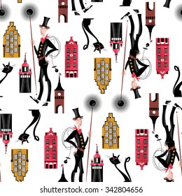 Chimney sweep. Seamless background pattern. Vector illustration