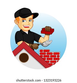 Chimney Sweeper building chimney cartoon illustration, can be download in vector format for unlimited image size