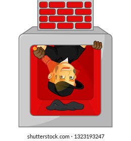 Chimney Sweeper cleaning fireplace hold flashlight cartoon illustration, can be download in vector format for unlimited image size