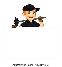 Chimney Sweeper hold white sign cartoon illustration, can be download in vector format for unlimited image size