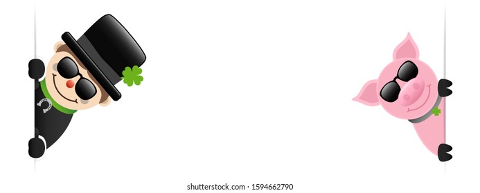 Chimney Sweeper And Pig With Sunglasses Inside Horizontal Banner