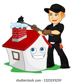 Chimney Sweeper sweeping chimney cartoon illustration, can be download in vector format for unlimited image size