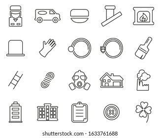 Chimney Sweeper Tools & Equipment Icons Thin Line Set Big