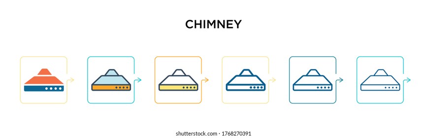 Chimney vector icon in 6 different modern styles. Black, two colored chimney icons designed in filled, outline, line and stroke style. Vector illustration can be used for web, mobile, ui