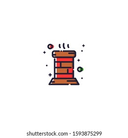 Chimney Vector Icon Illustration. Merry Christmas. Filled Outline Style. Sticker. Fireplace.