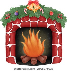 Chimneys and Christmas decorations in winter