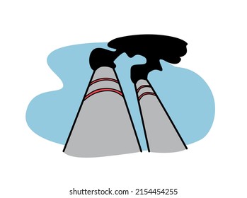 Chimneys of a factory emitting smog and pollution. Industry, environmental damage. Cartoon style vector illustration.