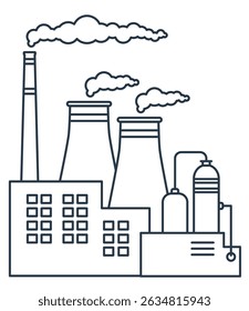Chimneys and factory pipes with smoke. Industrial factory contour drawing. Smog pollution.
