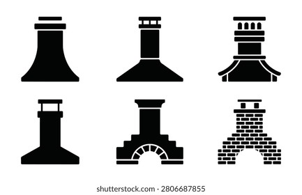 Chimneys vector icons set. different styles of roof chimney elements. brick, modern, old architecture. furnace.