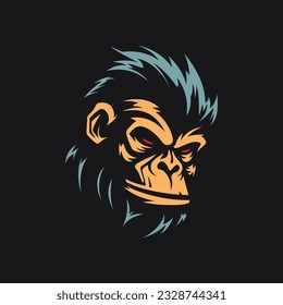 Chimp face silhouette logo, vector clipart of a monkey head. Unique illustration style for an iconic primate symbol.