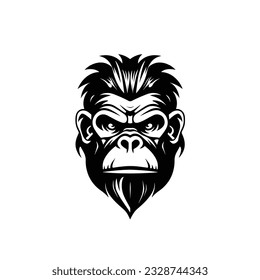 Chimp face silhouette logo, vector clipart of a monkey head. Unique illustration style for an iconic primate symbol.