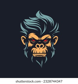 Chimp face silhouette logo, vector clipart of a monkey head. Unique illustration style for an iconic primate symbol.