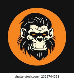 Chimp face silhouette logo, vector clipart of a monkey head. Unique illustration style for an iconic primate symbol.