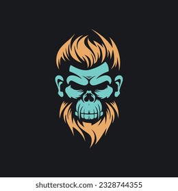 Chimp face silhouette logo, vector clipart of a monkey head. Unique illustration style for an iconic primate symbol.