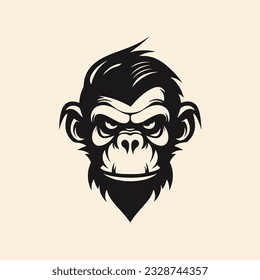 Chimp face silhouette logo, vector clipart of a monkey head. Unique illustration style for an iconic primate symbol.