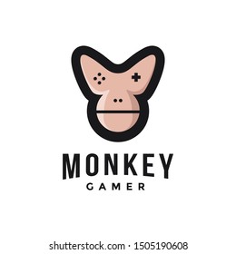 Chimp gamer logo, joystick monkey face logo icon vector template on white background