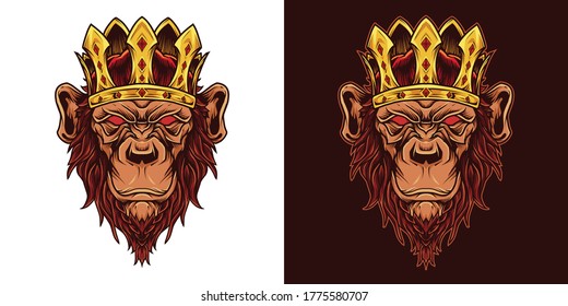 Chimp King Head Mascot Logo Illustration