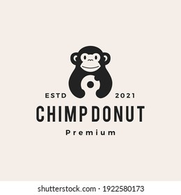 chimp monkey donuts hipster vintage logo vector icon illustration