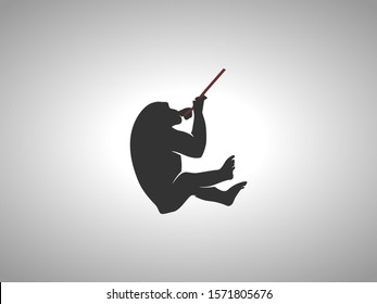 Chimp Silhouette on White Background. Isolated Vector Animal