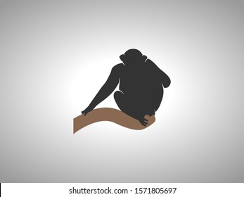 Chimp Silhouette on White Background. Isolated Vector Animal