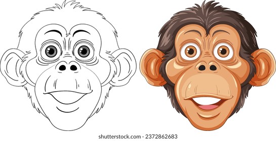 Chimpanzee Cartoon Character Outline for Coloring illustration