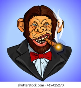 A chimpanzee with a cigar