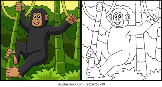 Chimpanzee Coloring Page Vector Illustration