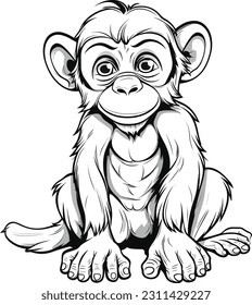 Chimpanzee , colouring book for kids, vector illustration	
