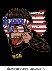 Chimpanzee cool america flag vector illustration for your company or brand