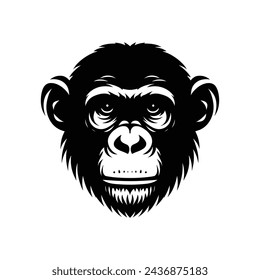 Chimpanzee Face Black Color Vector Illustration Monochrome Design Style