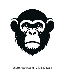 Chimpanzee Face Black Color Vector Illustration Monochrome Design Style