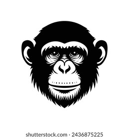 Chimpanzee Face Black Color Vector Illustration Monochrome Design Style