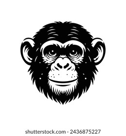 Chimpanzee Face Black Color Vector Illustration Monochrome Design Style