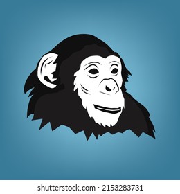 chimpanzee face vector illustration on blue color background 