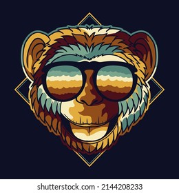 Chimpanzee funny colorful wearing a eyeglasses vector illustration for your company or brand