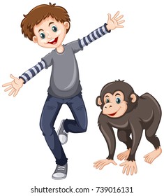 Chimpanzee and happy boy