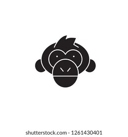 Chimpanzee head black vector concept icon. Chimpanzee head flat illustration, sign