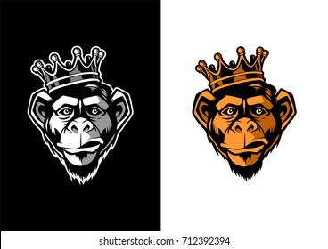 Chimpanzee Head with crown mascot logo