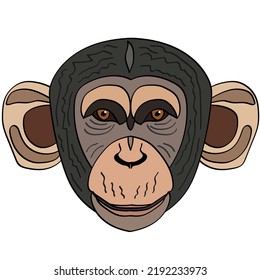 Chimpanzee head illustration, flat style logo. Cartoon image vector graphics.